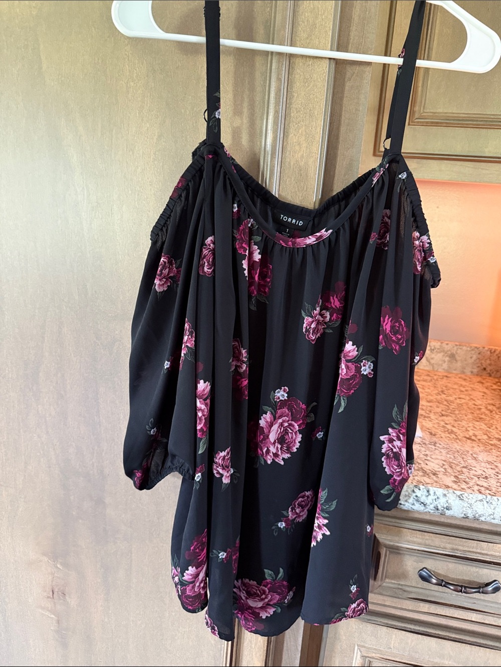 torrid Black Floral Cold-Shoulder Camisole with Pink Roses